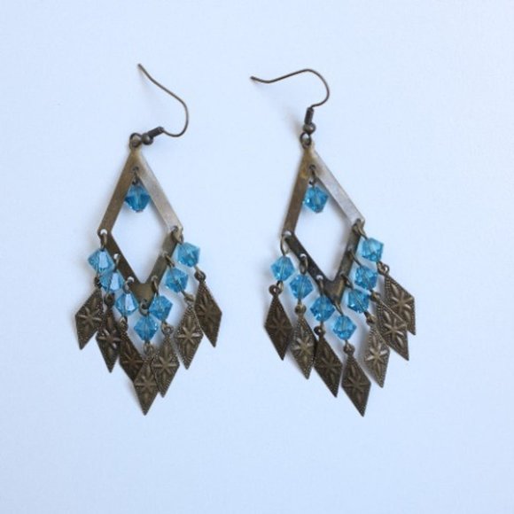 Blue Zircon Crystal Chandelier Earrings - Picture 2 of 3